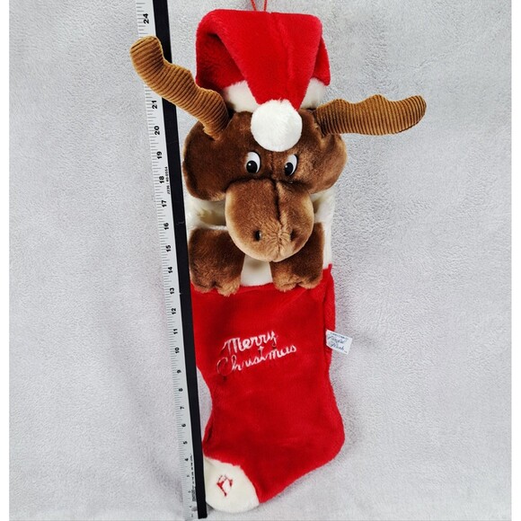 Vintage Christmas Stocking 3D Plush Moose 24" Chrisha Playful 1988  *No sound* - Picture 2 of 12